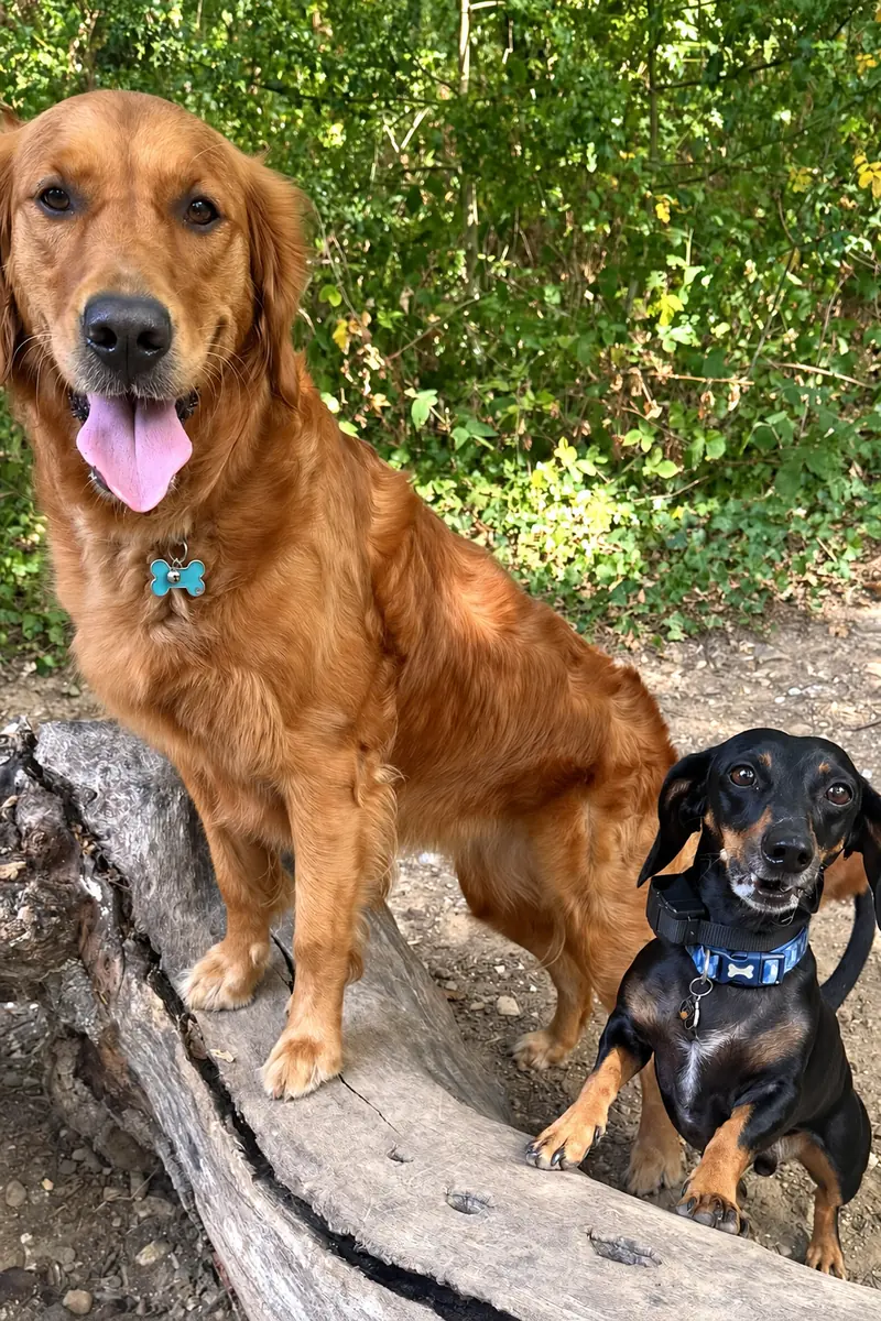 Dogs enjoying a group walk outdoors